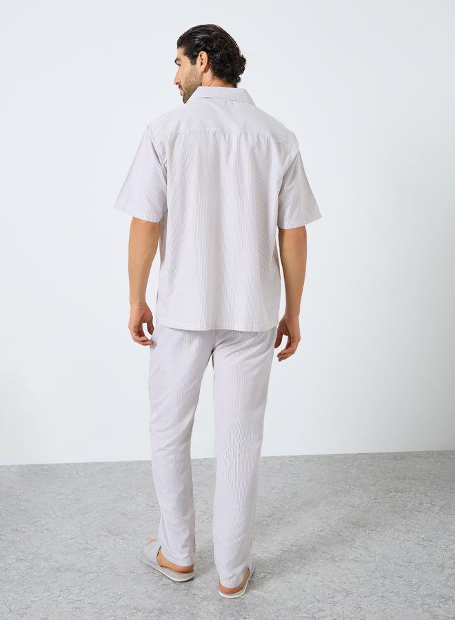 Styli Men Relaxed Fit Striped Shirt and Pyjama Set - Image 5